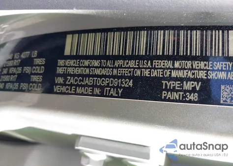 2016 Jeep Renegade Latitude from USA, damaged, VIN ZACCJABT0GPD91324